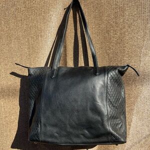 Vera Bradley Quilted Tote Black Leather Handbag Quality Bag RARE